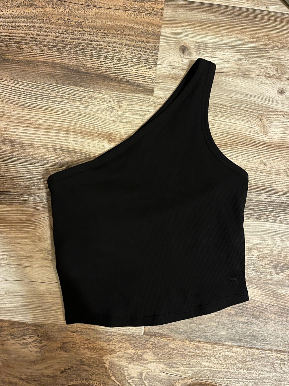 PINK Victoria's Secret Black Ribbed One-Shoulder